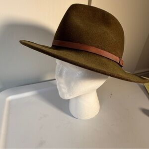 Wide Brim Felt Ranch Hat with Leather Band - Olive Green VTG